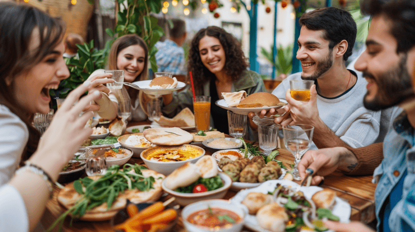 חברים נהנים ממנות כשרות